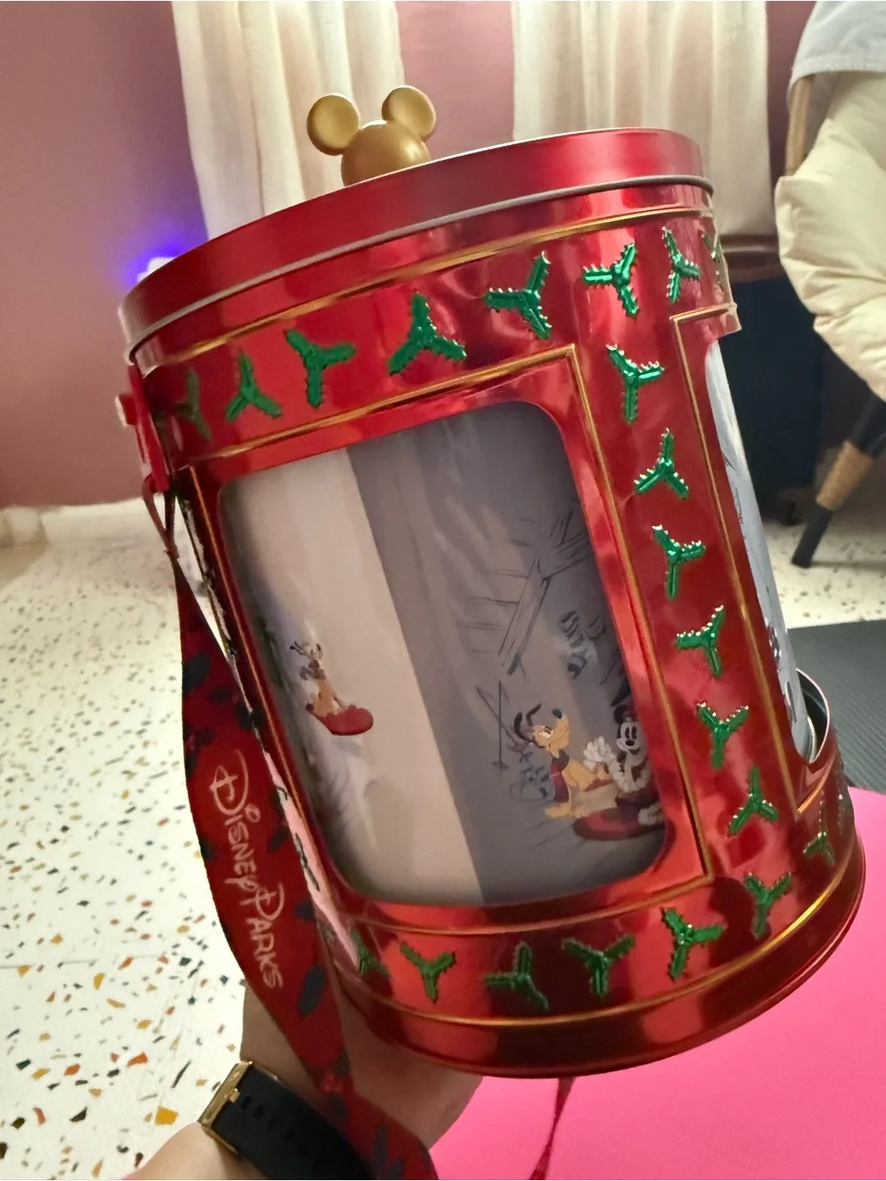 Disney Red and Gold Christmas Popcorn Tin